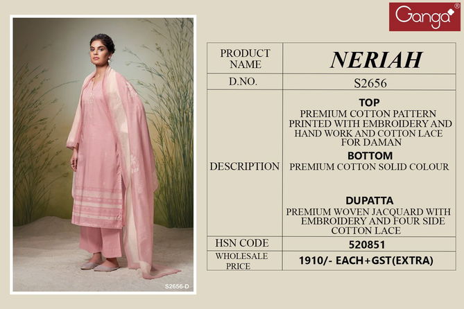 Neriah 2656 By Ganga Embroidery Printed Premium Cotton Dress Material Wholesale Shop in Surat